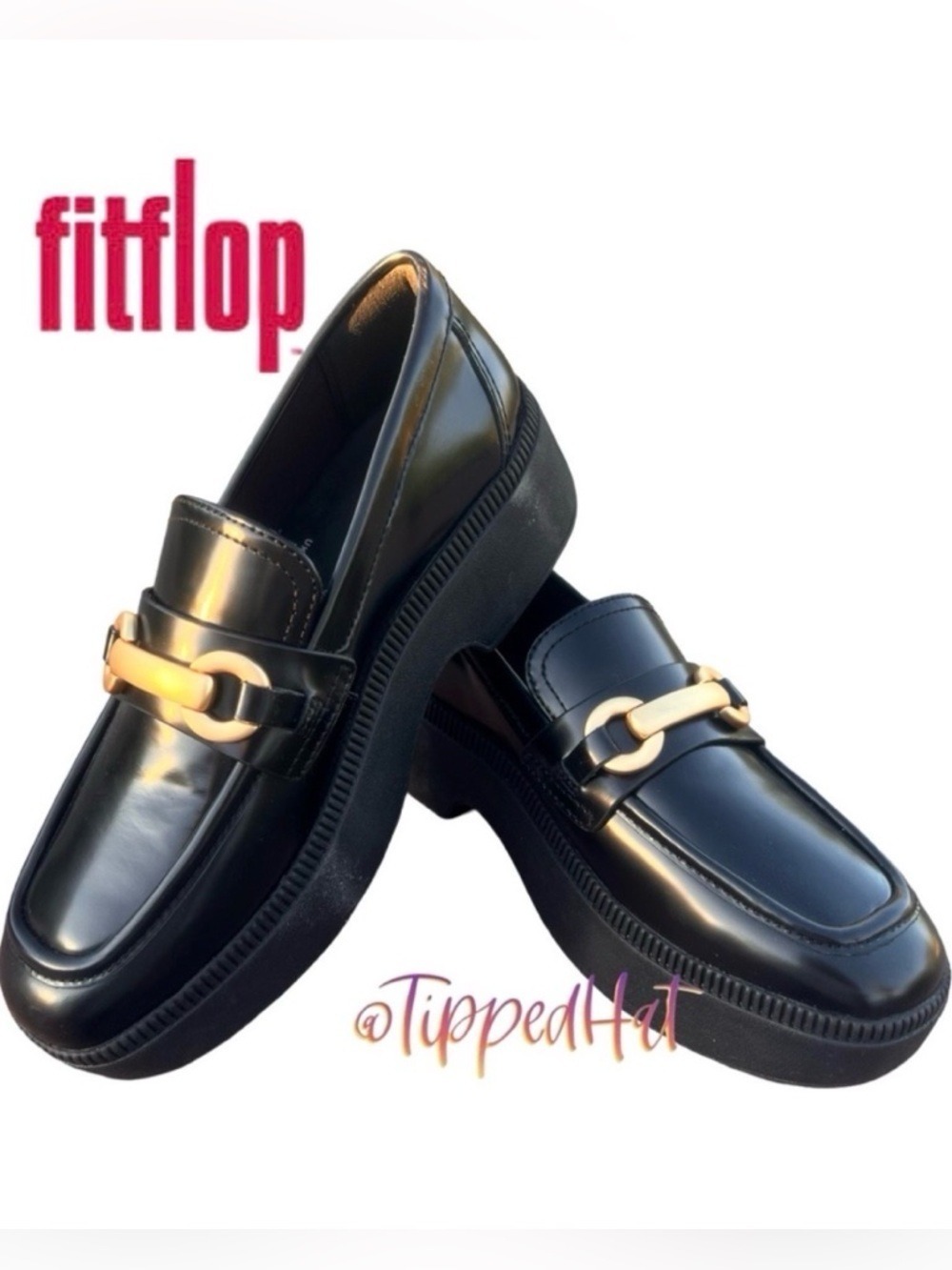 FitFlop F-Luma Chunky-Snaffle Box-Leather Demi-Wedge Loafers NWOB $160